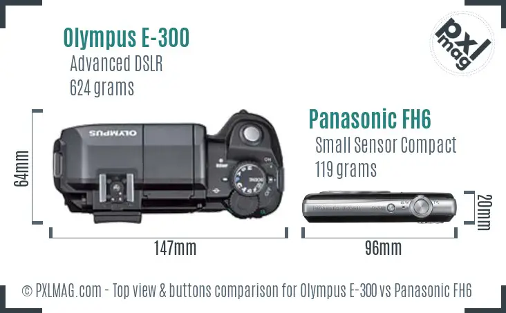 Olympus E-300 vs Panasonic FH6 top view buttons comparison
