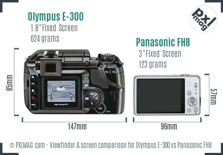 Olympus E-300 vs Panasonic FH8 Screen and Viewfinder comparison