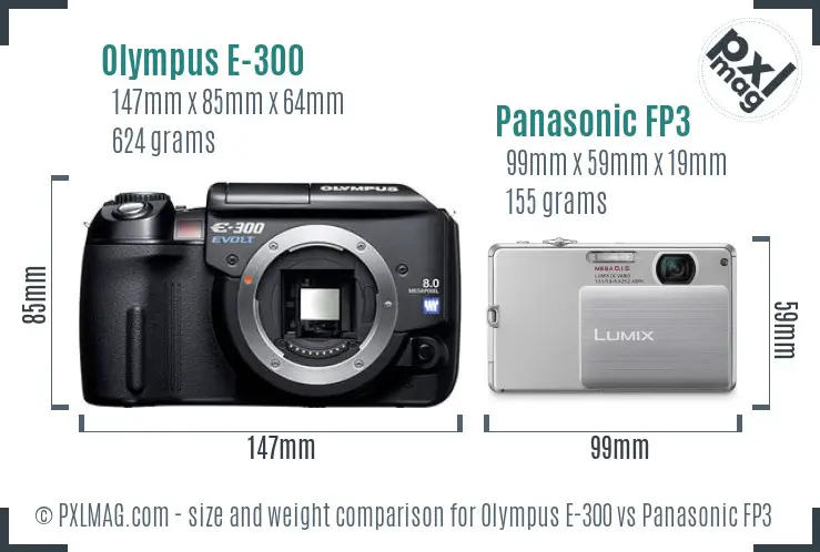 Olympus E-300 vs Panasonic FP3 size comparison