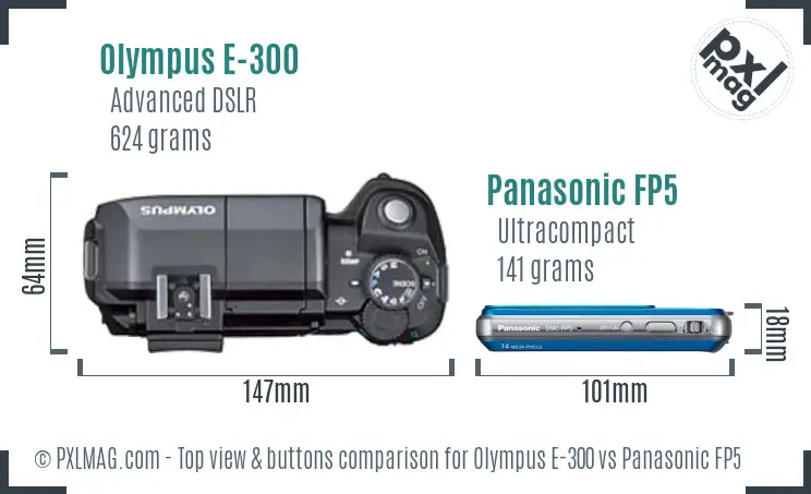 Olympus E-300 vs Panasonic FP5 top view buttons comparison