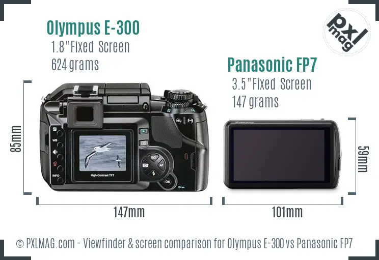 Olympus E-300 vs Panasonic FP7 Screen and Viewfinder comparison