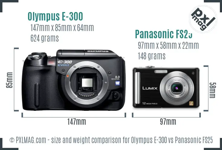 Olympus E-300 vs Panasonic FS25 size comparison