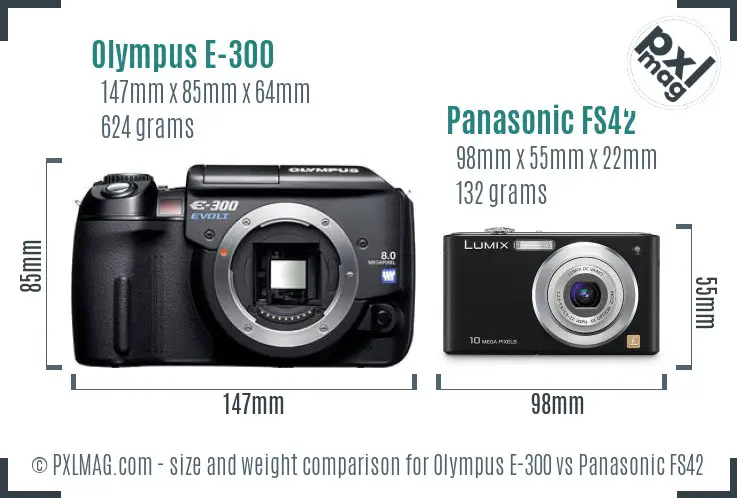Olympus E-300 vs Panasonic FS42 size comparison