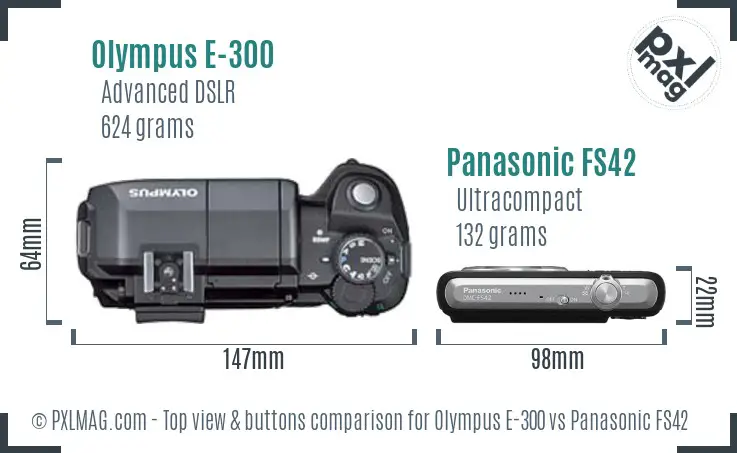 Olympus E-300 vs Panasonic FS42 top view buttons comparison