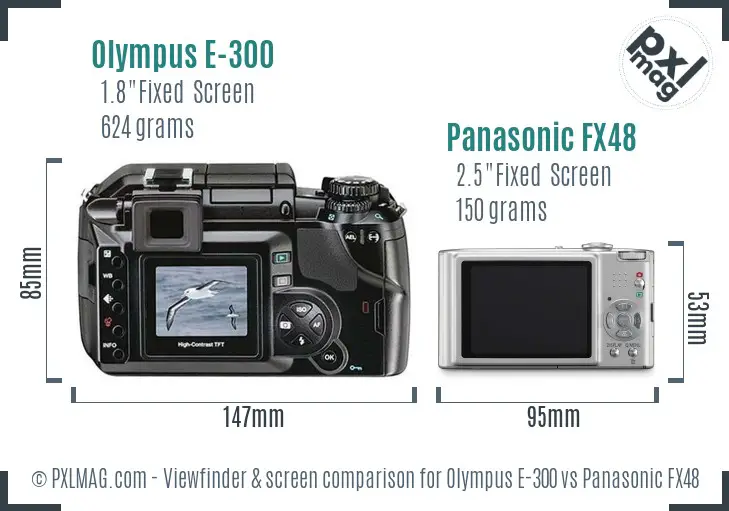 Olympus E-300 vs Panasonic FX48 Screen and Viewfinder comparison
