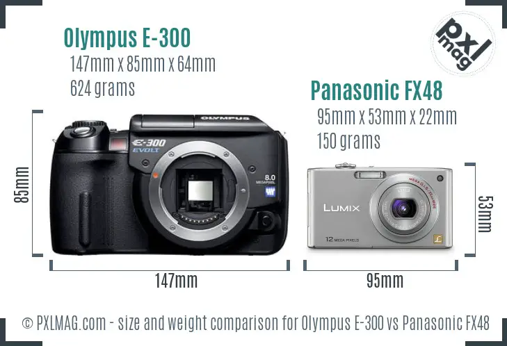 Olympus E-300 vs Panasonic FX48 size comparison