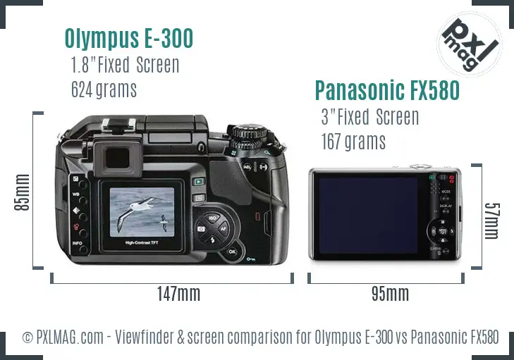 Olympus E-300 vs Panasonic FX580 Screen and Viewfinder comparison