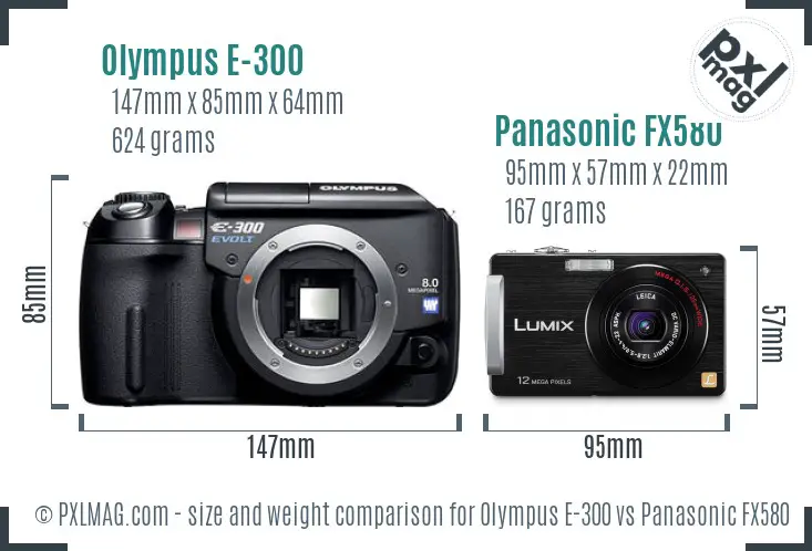 Olympus E-300 vs Panasonic FX580 size comparison