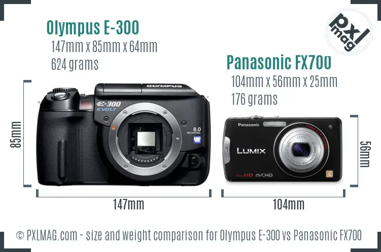 Olympus E-300 vs Panasonic FX700 size comparison