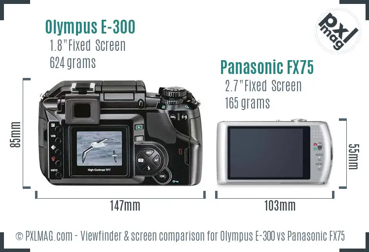 Olympus E-300 vs Panasonic FX75 Screen and Viewfinder comparison