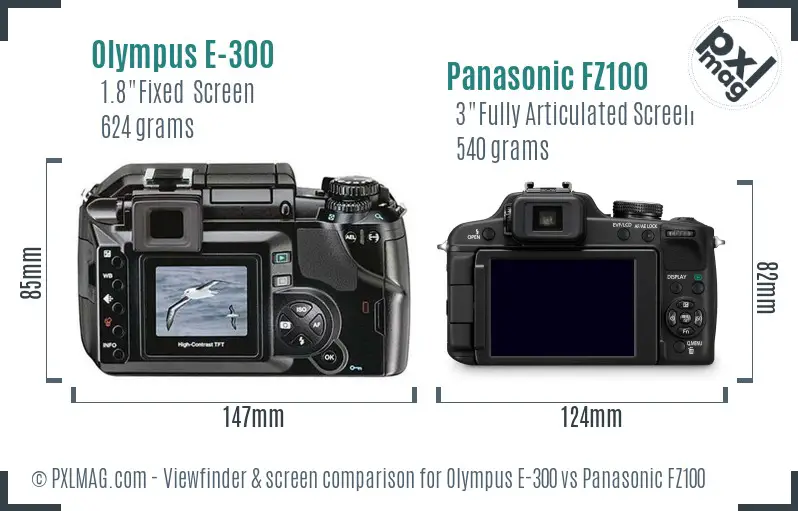 Olympus E-300 vs Panasonic FZ100 Screen and Viewfinder comparison
