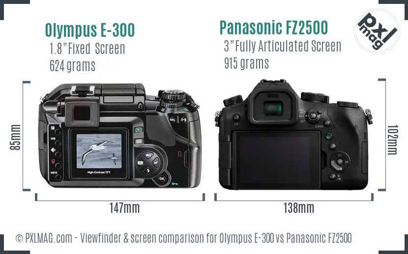 Olympus E-300 vs Panasonic FZ2500 Screen and Viewfinder comparison