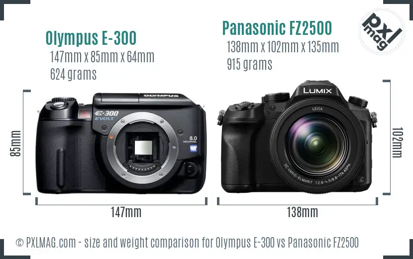 Olympus E-300 vs Panasonic FZ2500 size comparison