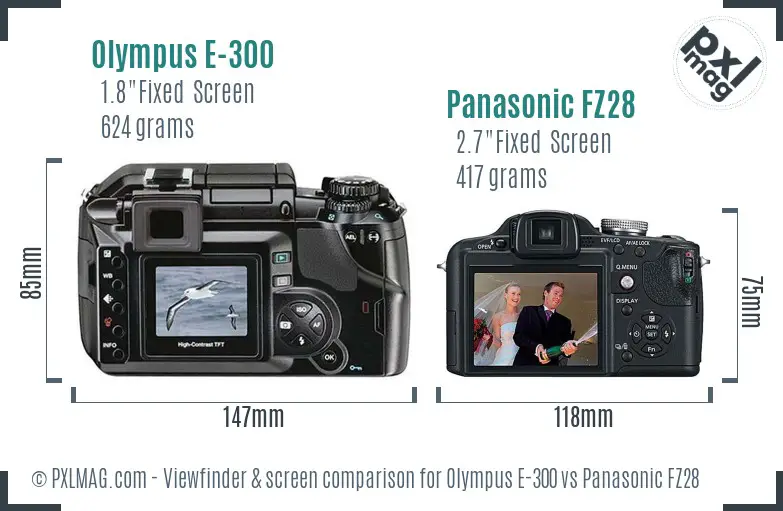 Olympus E-300 vs Panasonic FZ28 Screen and Viewfinder comparison