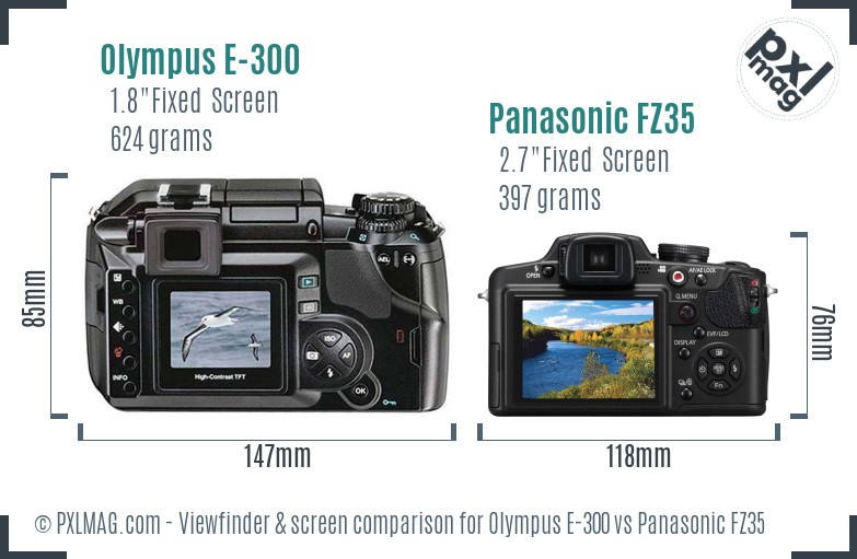 Olympus E-300 vs Panasonic FZ35 Screen and Viewfinder comparison