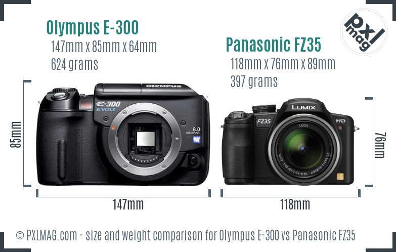 Olympus E-300 vs Panasonic FZ35 size comparison