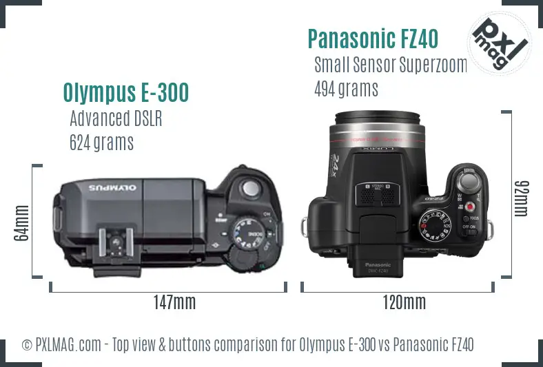 Olympus E-300 vs Panasonic FZ40 top view buttons comparison