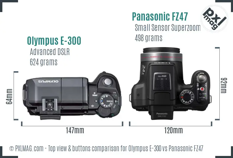 Olympus E-300 vs Panasonic FZ47 top view buttons comparison