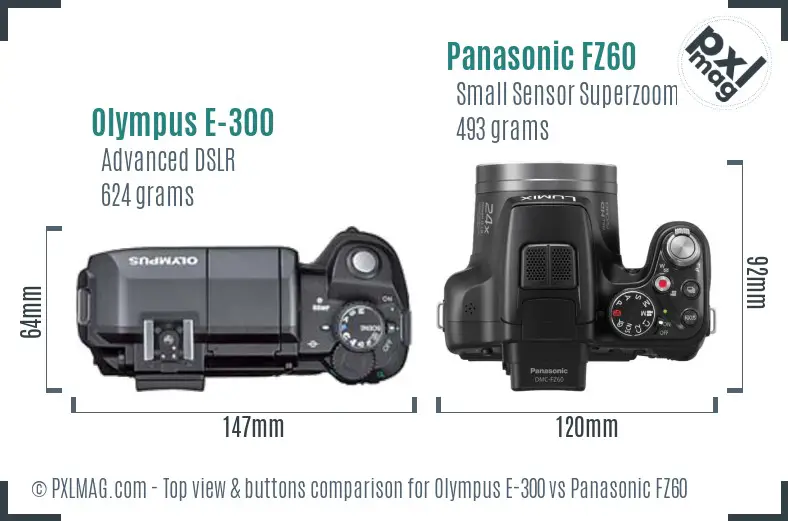 Olympus E-300 vs Panasonic FZ60 top view buttons comparison