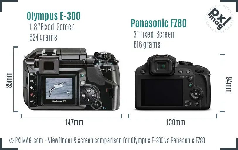 Olympus E-300 vs Panasonic FZ80 Screen and Viewfinder comparison