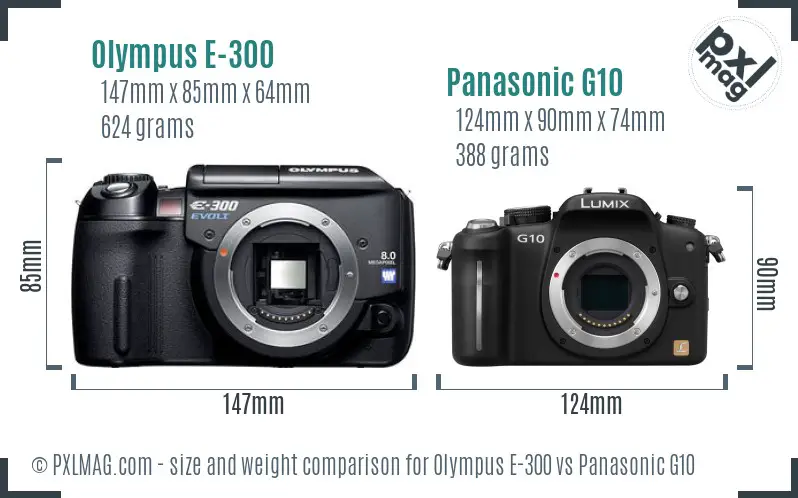 Olympus E-300 vs Panasonic G10 size comparison