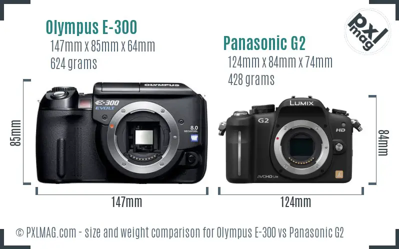 Olympus E-300 vs Panasonic G2 size comparison