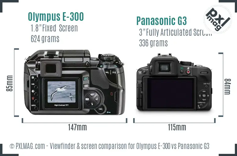 Olympus E-300 vs Panasonic G3 Screen and Viewfinder comparison