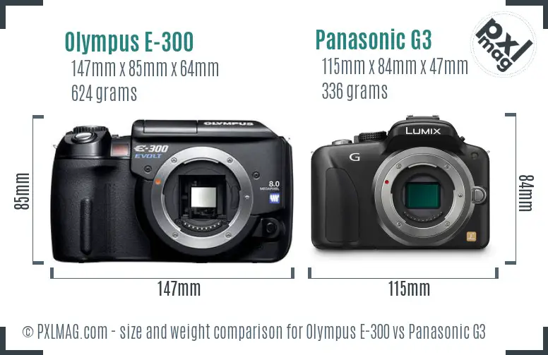 Olympus E-300 vs Panasonic G3 size comparison