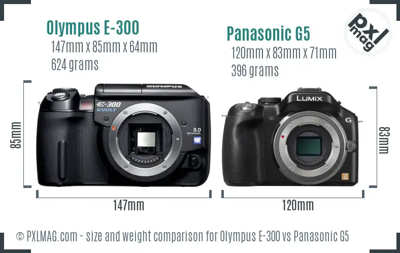 Olympus E-300 vs Panasonic G5 size comparison
