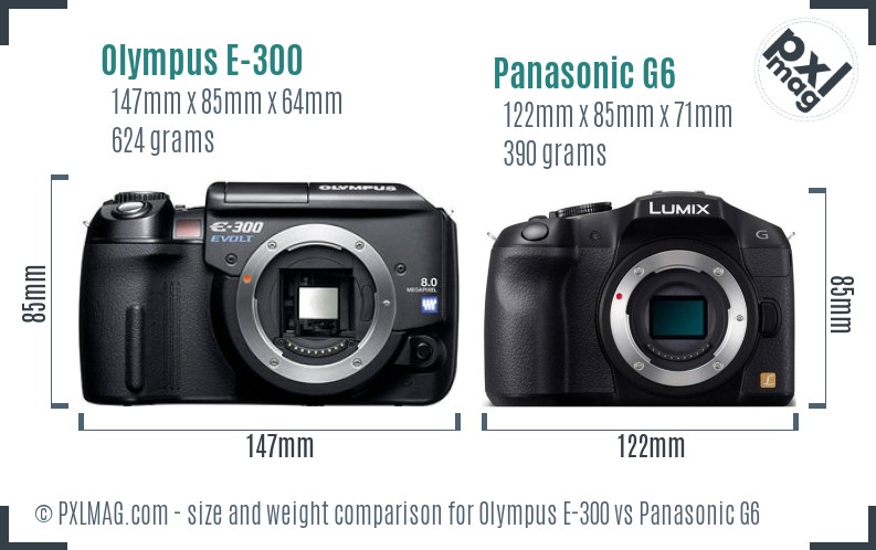 Olympus E-300 vs Panasonic G6 size comparison