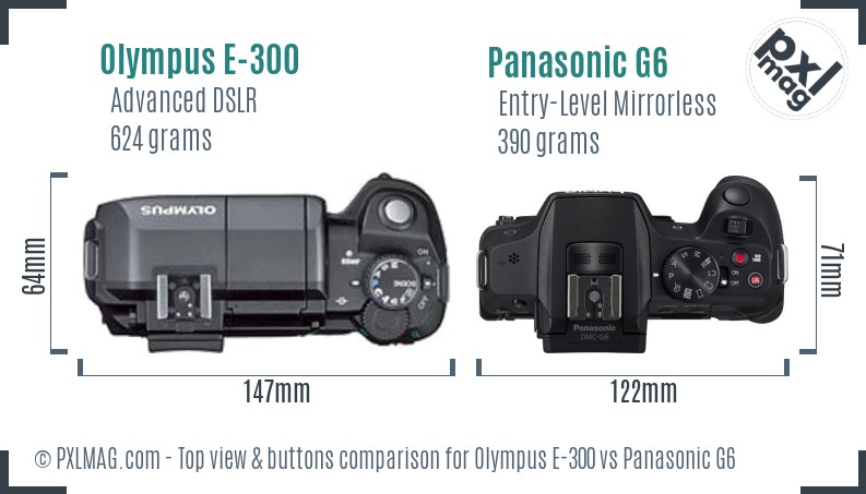 Olympus E-300 vs Panasonic G6 top view buttons comparison