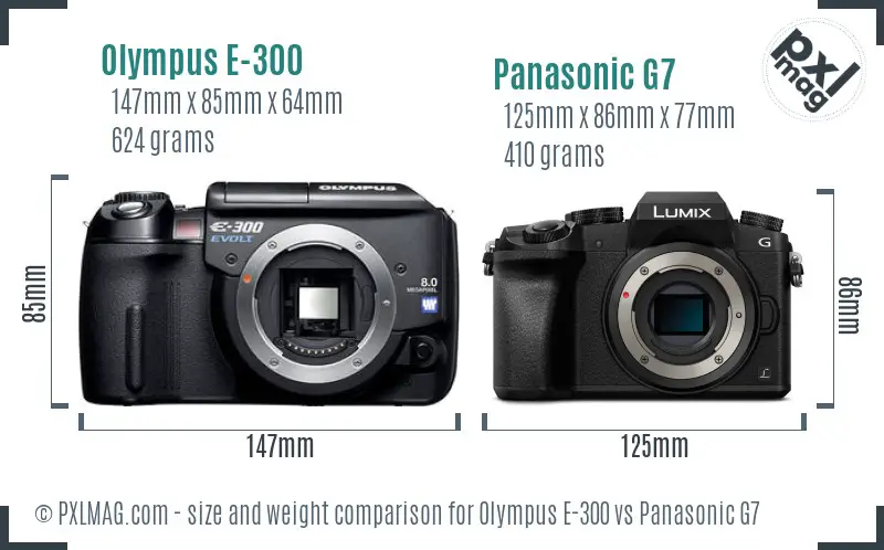Olympus E-300 vs Panasonic G7 size comparison