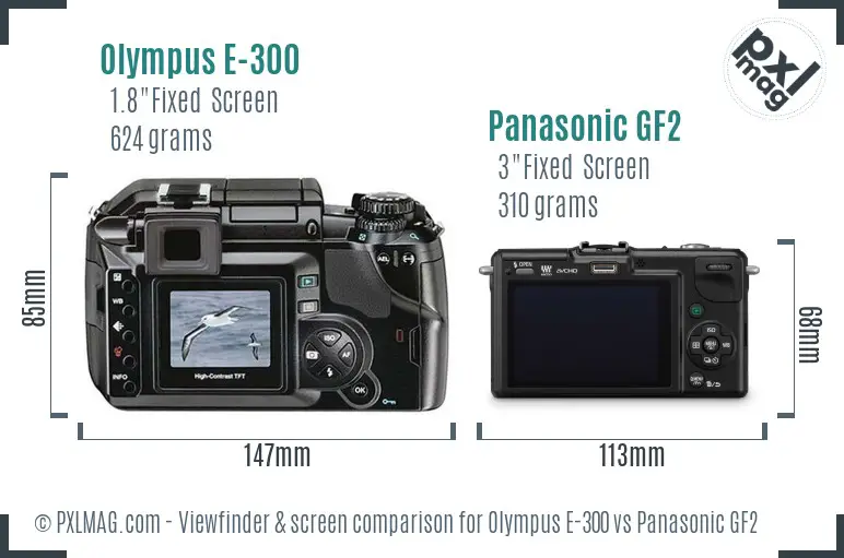 Olympus E-300 vs Panasonic GF2 Screen and Viewfinder comparison