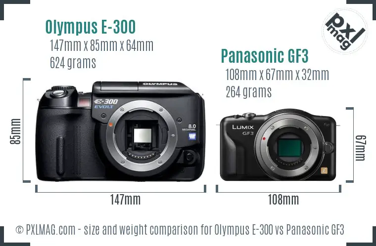 Olympus E-300 vs Panasonic GF3 size comparison