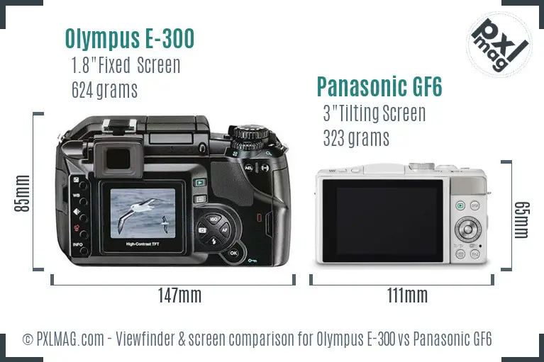 Olympus E-300 vs Panasonic GF6 Screen and Viewfinder comparison
