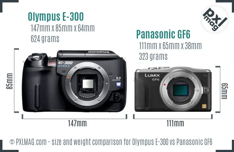 Olympus E-300 vs Panasonic GF6 size comparison