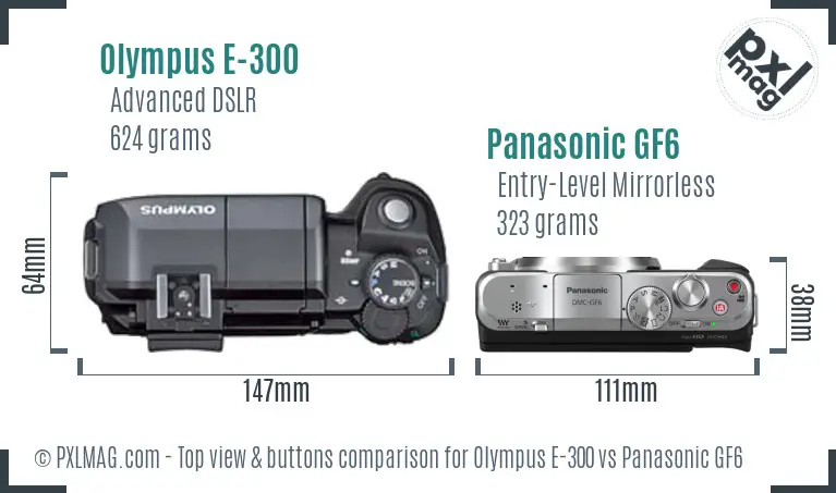 Olympus E-300 vs Panasonic GF6 top view buttons comparison