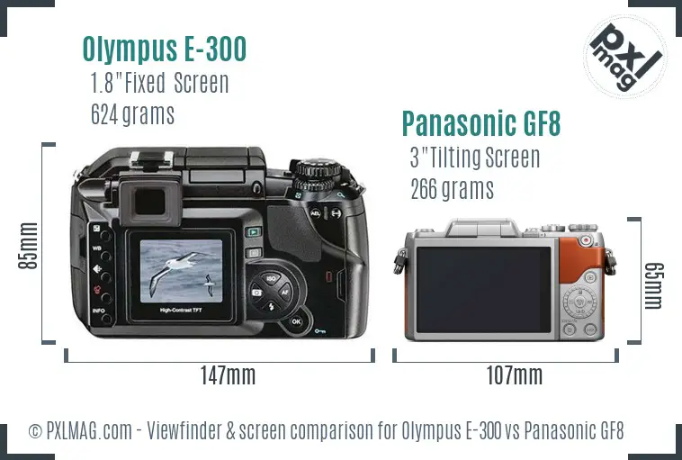 Olympus E-300 vs Panasonic GF8 Screen and Viewfinder comparison