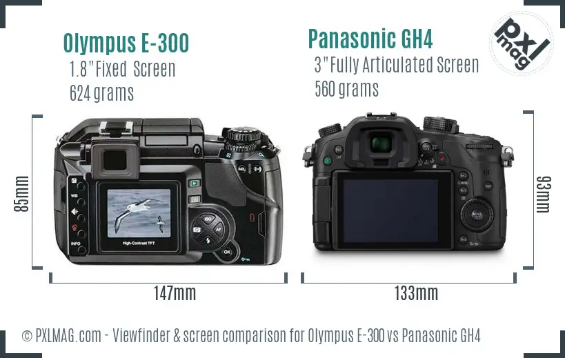 Olympus E-300 vs Panasonic GH4 Screen and Viewfinder comparison