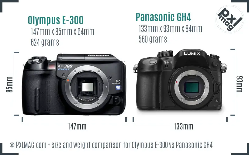 Olympus E-300 vs Panasonic GH4 size comparison