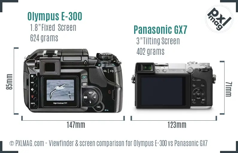 Olympus E-300 vs Panasonic GX7 Screen and Viewfinder comparison