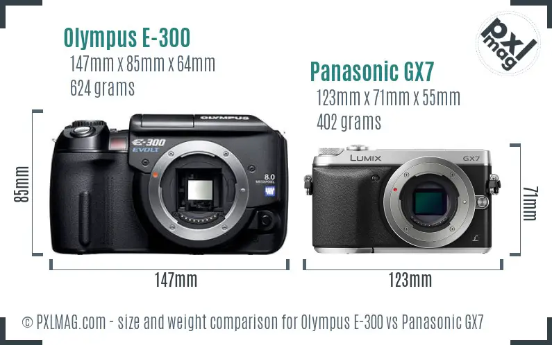 Olympus E-300 vs Panasonic GX7 size comparison
