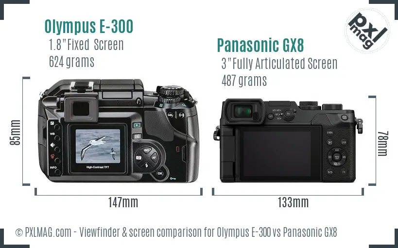 Olympus E-300 vs Panasonic GX8 Screen and Viewfinder comparison