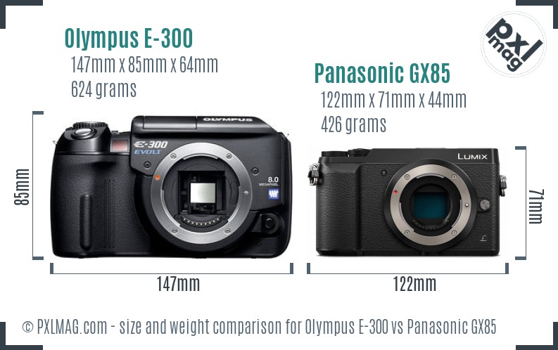 Olympus E-300 vs Panasonic GX85 size comparison