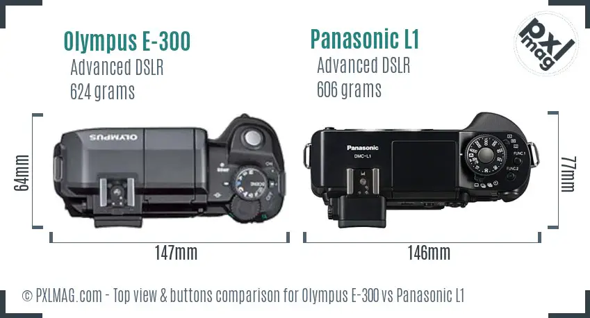 Olympus E-300 vs Panasonic L1 top view buttons comparison