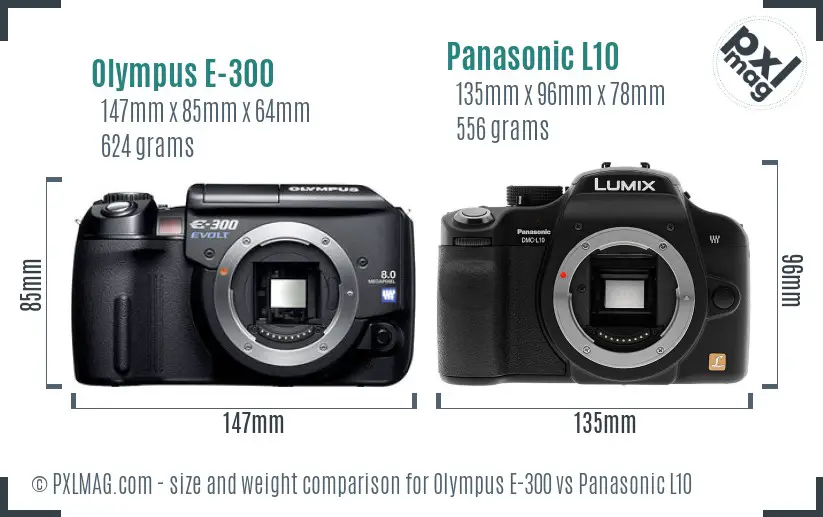 Olympus E-300 vs Panasonic L10 size comparison