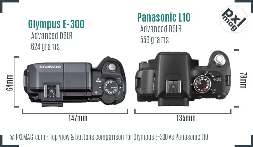 Olympus E-300 vs Panasonic L10 top view buttons comparison