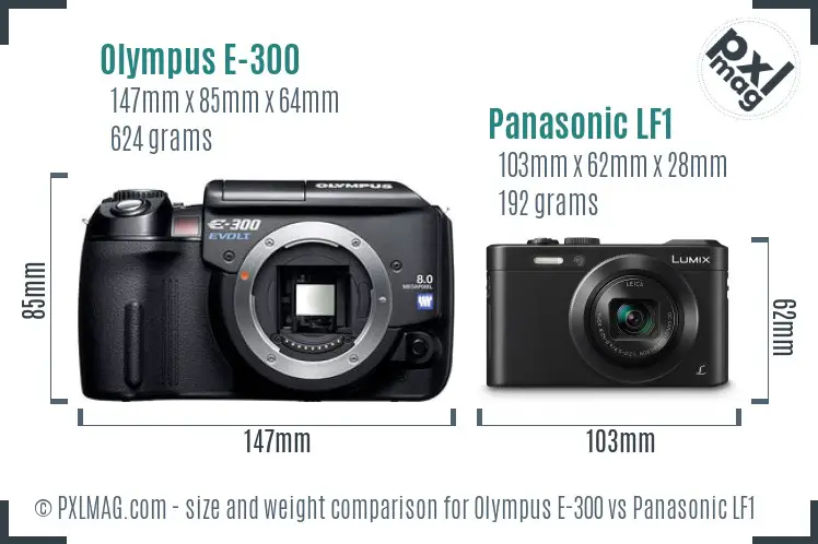 Olympus E-300 vs Panasonic LF1 size comparison