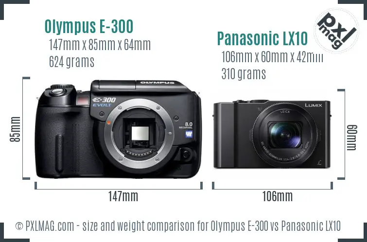 Olympus E-300 vs Panasonic LX10 size comparison