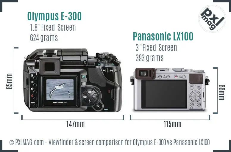 Olympus E-300 vs Panasonic LX100 Screen and Viewfinder comparison